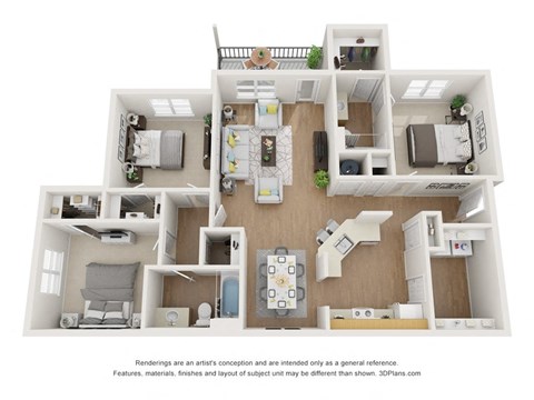 a floor plan of a 3 bedroom apartment